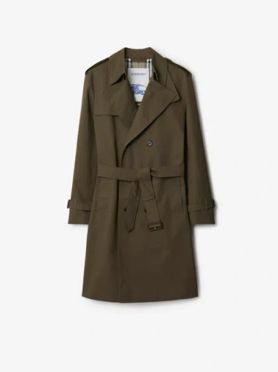 Burberry Long Cotton Nylon Trench Coat In Carob