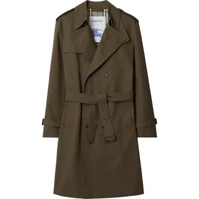Burberry Long Cotton Nylon Trench Coat In Carob