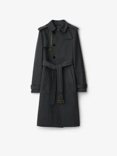 Burberry Long Trench Coat In Cotton And Nylon In Cinder