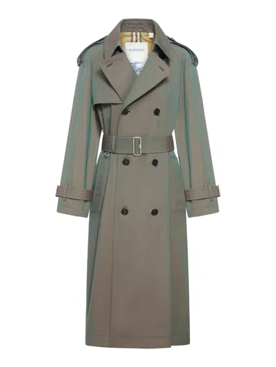 Burberry Long Cotton Trench Coat In Green