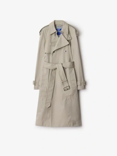 Burberry Long Cotton Trench Coat In Heron
