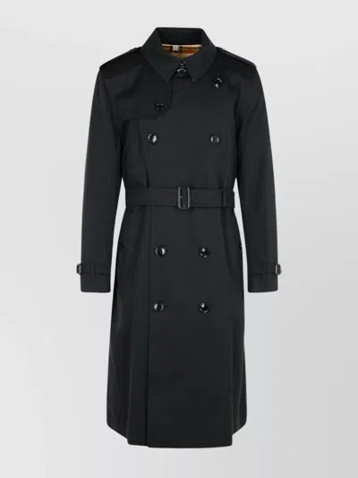Burberry Long Black Cotton Kensington Trench Coat