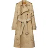 Burberry Long Cutout Daisy Suede Trench Coat In Tan