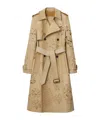 Burberry Long Cutout Daisy Suede Trench Coat In Tan