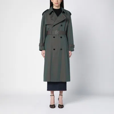 BURBERRY BURBERRY | LONG DOUBLE-BREASTED ANTIQUE GREEN COTTON TRENCH COAT