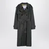 BURBERRY BURBERRY LONG DOUBLE-BREASTED ANTIQUE GREEN COTTON TRENCH COAT WOMEN