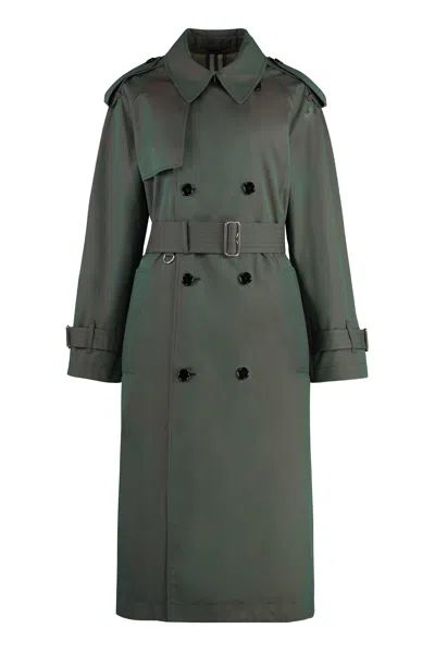 Burberry Long Double-breasted Antique Green Cotton Trench Jacket