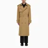 BURBERRY LONG DOUBLE-BREASTED SPELT COTTON TRENCH COAT