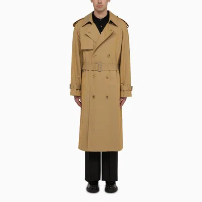 Burberry Double Breasted Cotton Gabardine Trench Coat In Brown