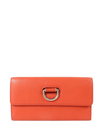 Pre-owned Burberry Long D-ring Leather Wallet In Orange