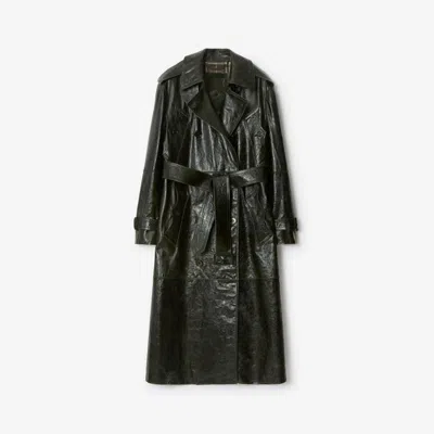 Burberry Long Embossed Leather Trench Coat In Multi