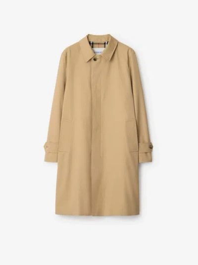 Burberry Long Beige Gabardine Car Coat In Brown