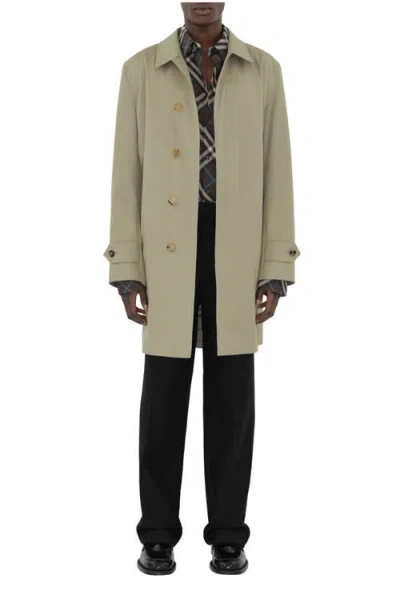 Burberry Long Gabardine Car Coat In Green