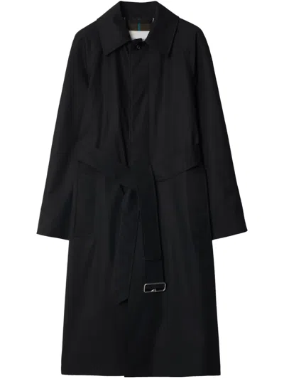 Burberry Long Gabardine Coat In Black