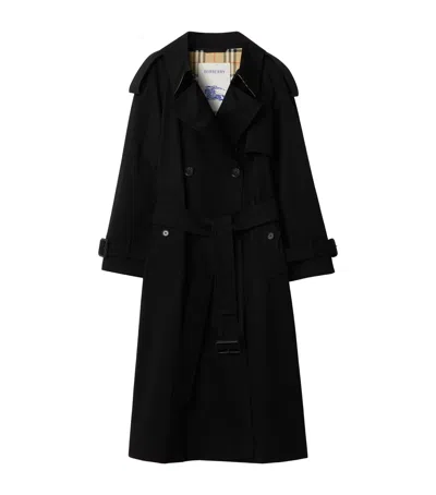 Burberry Long Gabardine Fitzrovia Trench Coat In Black