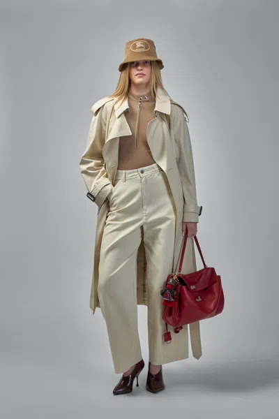 Burberry Long Gabardine Fitzrovia Trench Coat In Sand