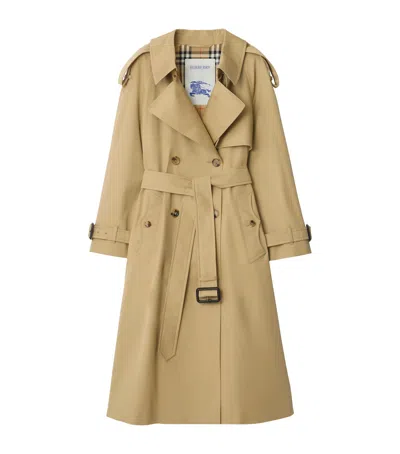 Burberry Long Gabardine Fitzrovia Trench Coat In Blue