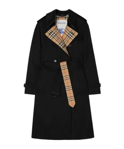 Burberry Long Gabardine Lakefield Trench Coat In Black