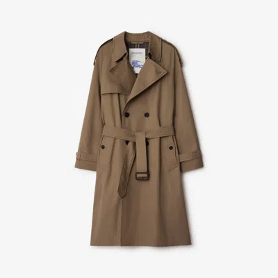 Burberry Long Gabardine Trench Coat In Brown