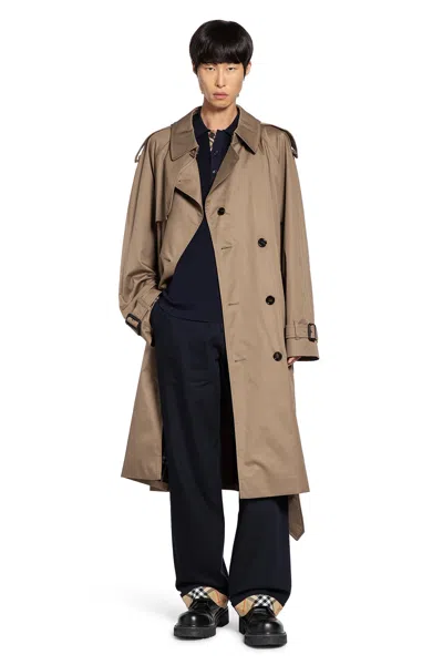 Burberry Long Gabardine Trench Coat In Brown
