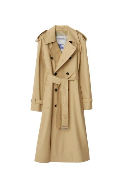 Burberry Long Gabardine Trench Coat In Beige