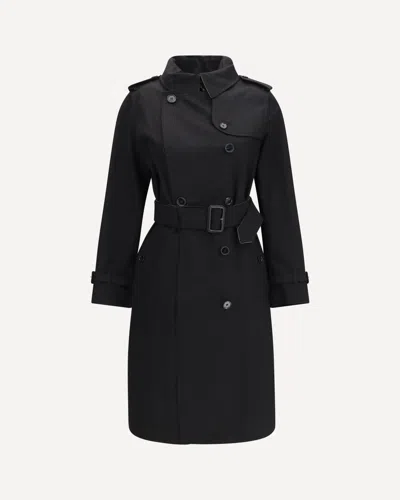 Burberry Trench Lungo In Gabardine Con Collo Check In Black