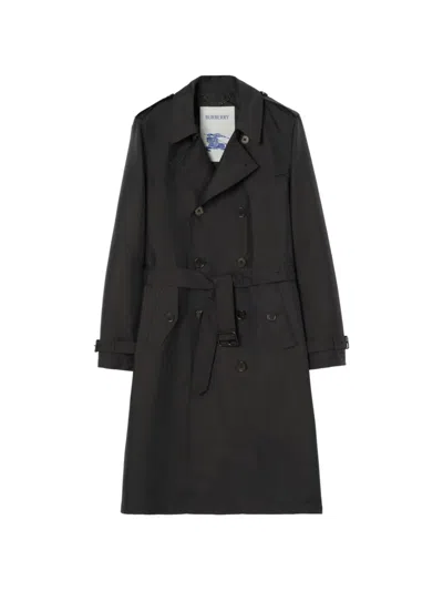 Burberry Long Geometric Nylon Blend Foxfield Trench Coat In Black