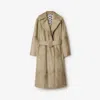 Burberry Belted Goat Shearling Trench Coat In Field