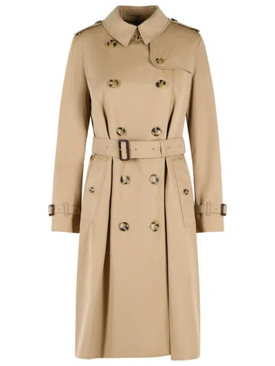 Burberry Long 'kensington' Beige Cotton Trench Coat In Pink