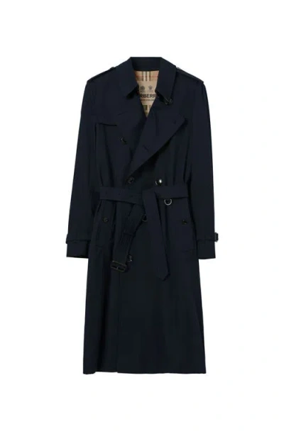 Burberry Long Kensington Heritage Trench Coat In Blue