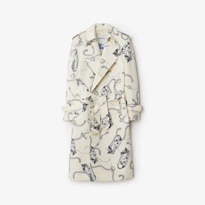 Burberry Long Knight Hardware Tricotine Trench Coat In Silverwhite