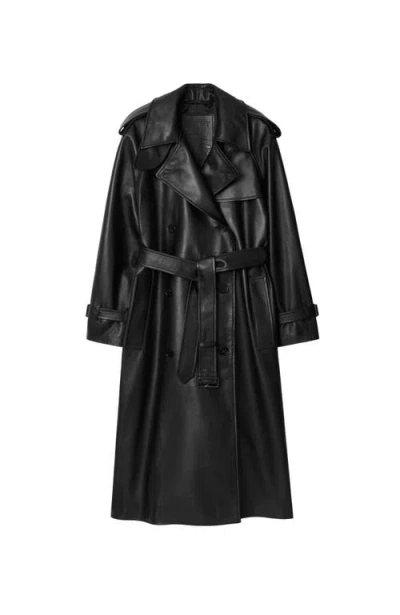 Burberry Long Leather Castleford Trench Coat In Black