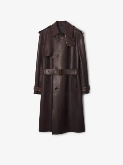 Burberry Long Leather Trench Coat In Brown