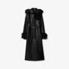 Burberry Mongolian Lamb Shearling And Leather Long Trench Coat In Black