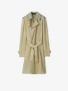 Burberry Leather Trench Coat With Check Collar In Hunter