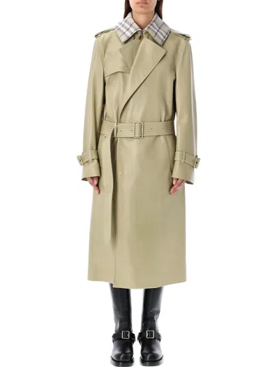 Burberry Long Leather Trench Coat In Hunter