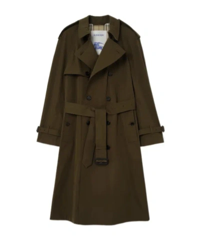 Burberry Long Lightweight Cotton Trench Coat In Green