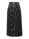 Burberry Long Multicolor Pleated Skirt With Check Motif In Wool Blend Woman In Multicolor