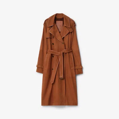 Burberry Long Nubuck Castleford Trench Coat In Brown