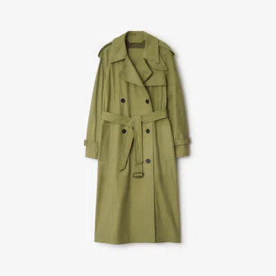 Burberry Long Nubuck Castleford Trench Coat In Green