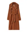 Burberry Long Nubuck Leather Castleford Trench Coat In Brown