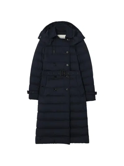 Burberry Long Nylon Audley Puffer Coat In Blue