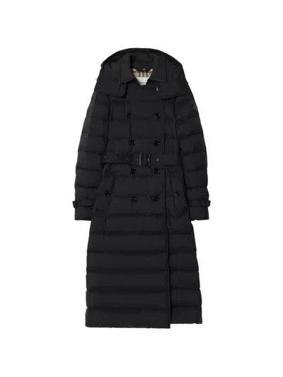 Burberry Long Nylon Audley Puffer Coat In Blue