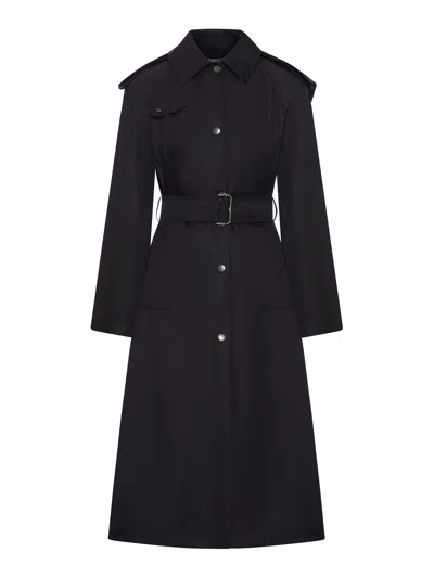 Burberry Women Long Nylon Car Coat With Hood In Black