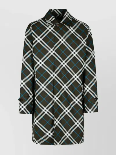 BURBERRY LONG PLAID TRENCH COAT WITH BUTTONED CUFFS
