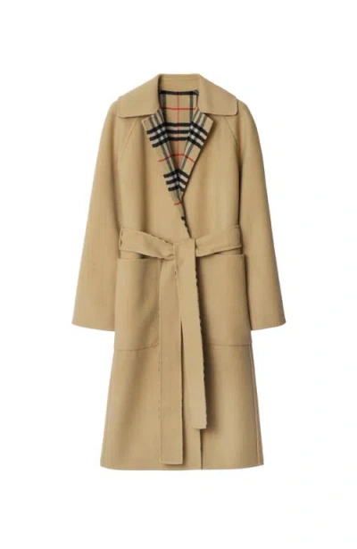 Burberry Mid-length Reversible Wool Car Coat In Beige