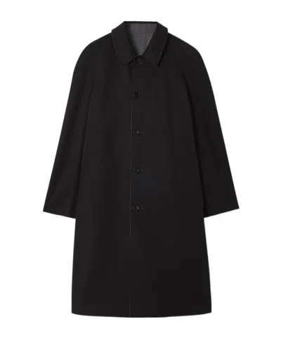 Burberry Long Reversible Check Wool Parkbury Car Coat In Black