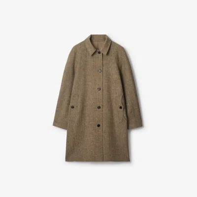 Burberry Long Reversible Herringbone Wool Car Coat In Brown