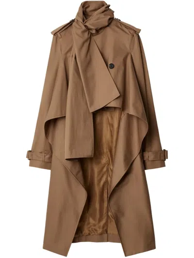 Burberry Long Scarf Trench Coat In Brown