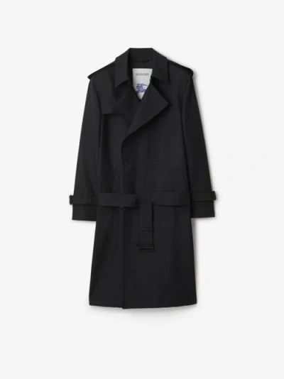 Burberry Silk-blend Long Trench Coat In Black